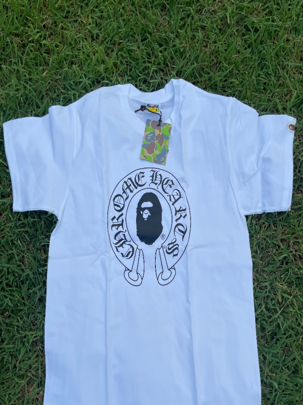 Bape x Chrome Hearts White Short-Sleeve Logo Tee with Black Graphic